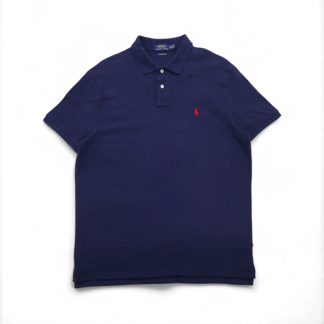 POLO RALPH LAUREN Polo Shirt XL Navy Cotton Pique CUSTOM SLIM FIT Small Pony Embroidery