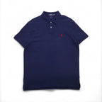 POLO RALPH LAUREN Polo Shirt XL Navy Cotton Pique CUSTOM SLIM FIT Small Pony Embroidery