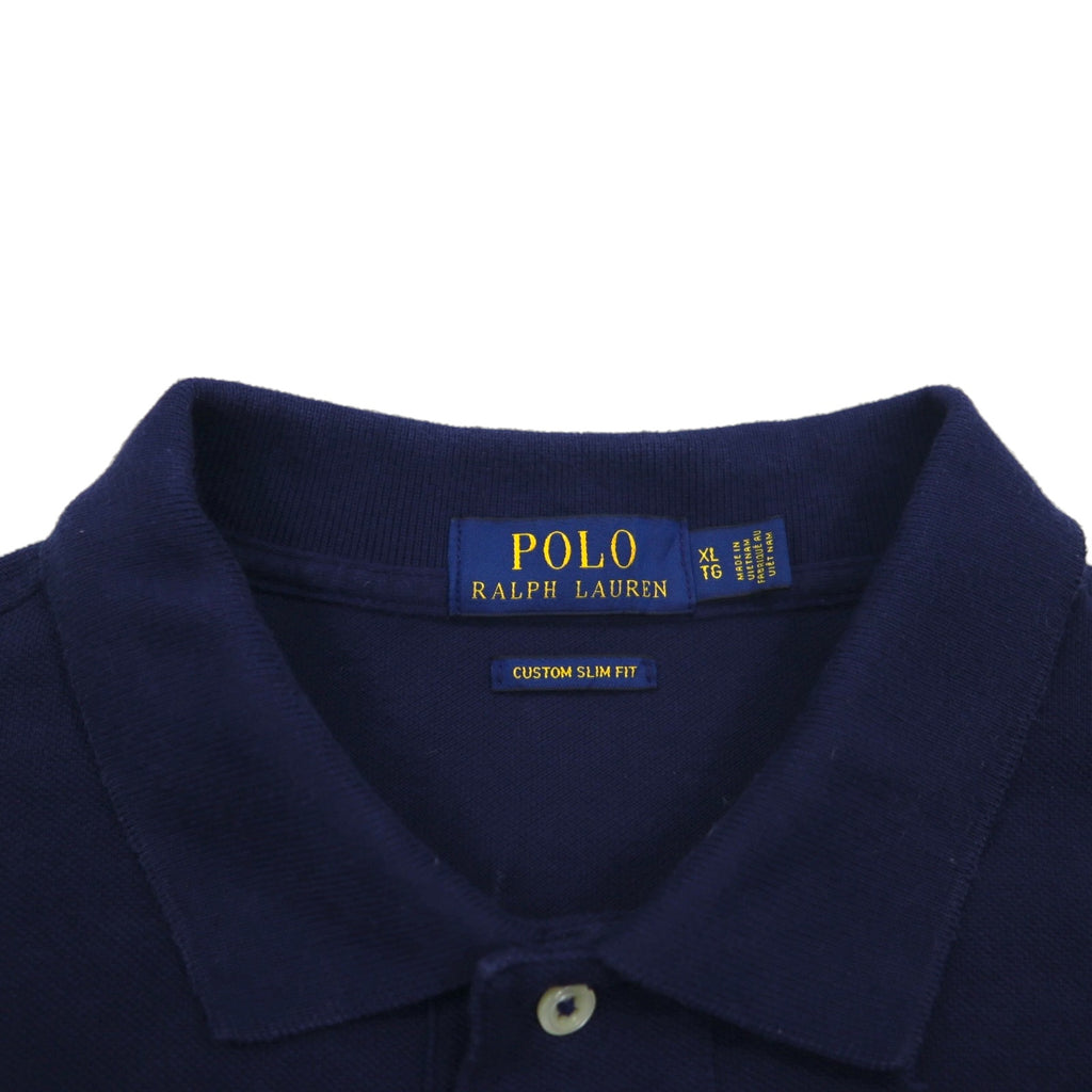 POLO RALPH LAUREN Polo Shirt XL Navy Cotton Pique CUSTOM SLIM FIT Small Pony Embroidery