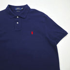 POLO RALPH LAUREN Polo Shirt XL Navy Cotton Pique CUSTOM SLIM FIT Small Pony Embroidery