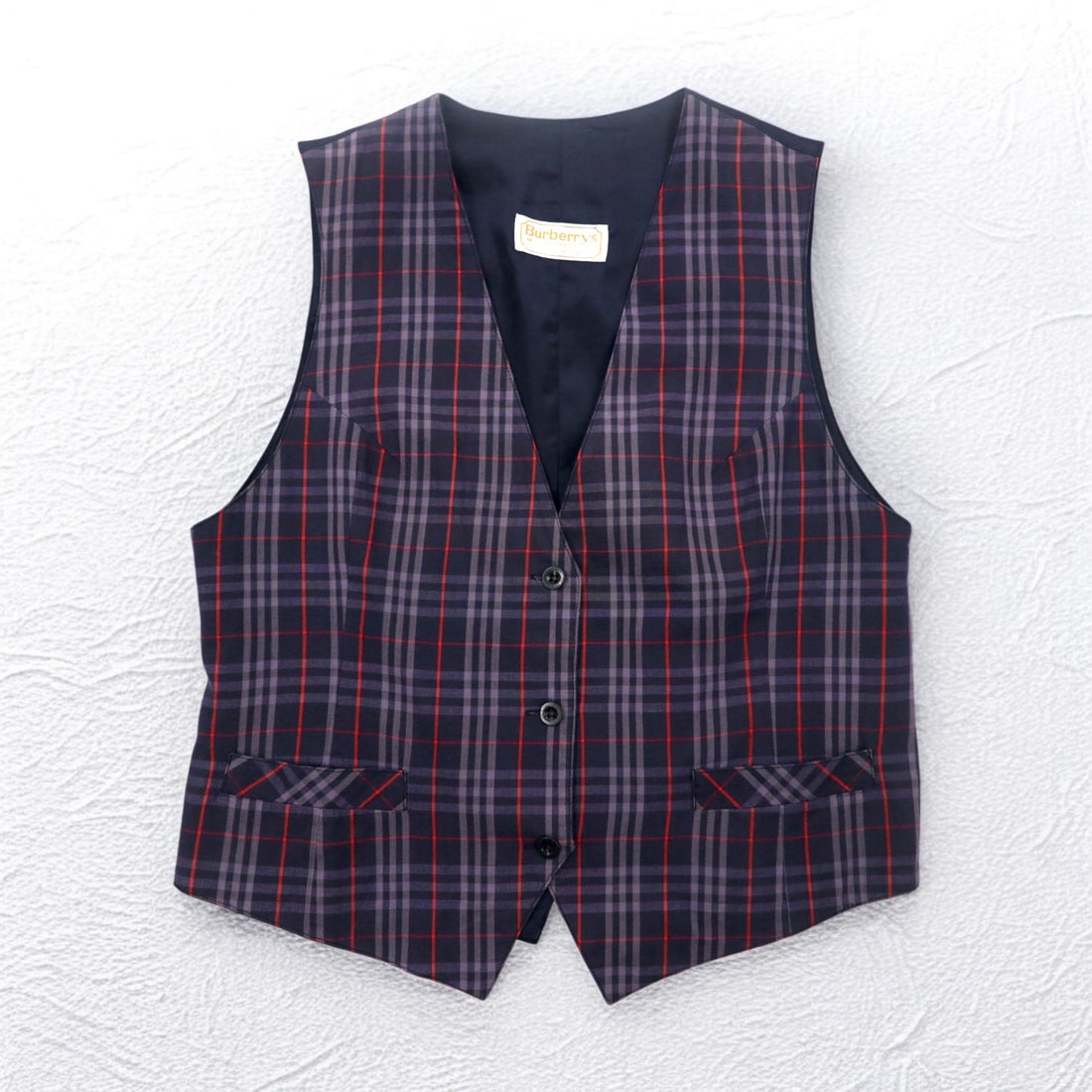 Burberrys Old Nova Check Gilet Vest Medium Navy Cotton