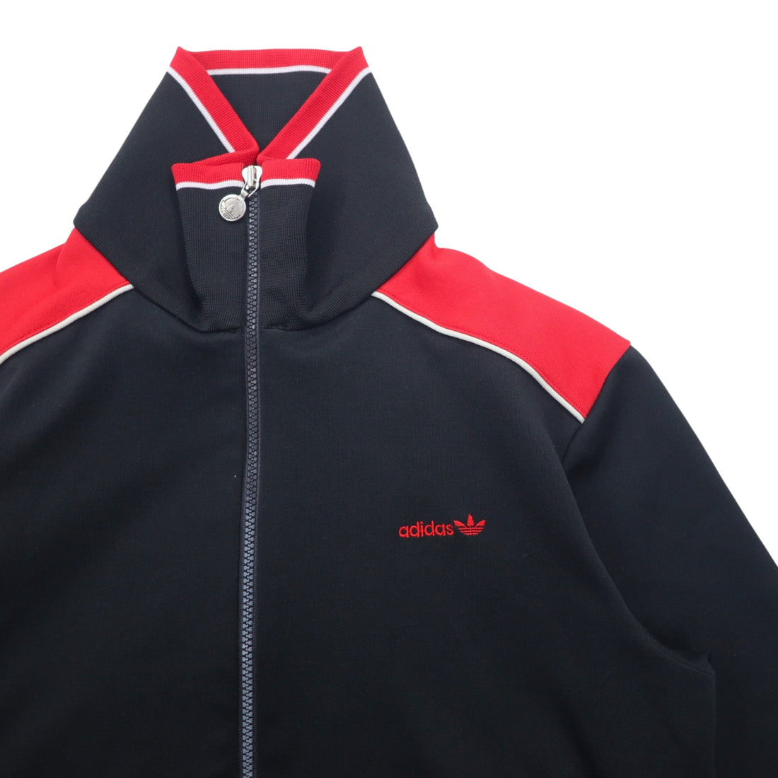 adidas Made in West Germany 70s Track Jacket Jersey L Red Black Polyester Trefoil Logo Made by Descente