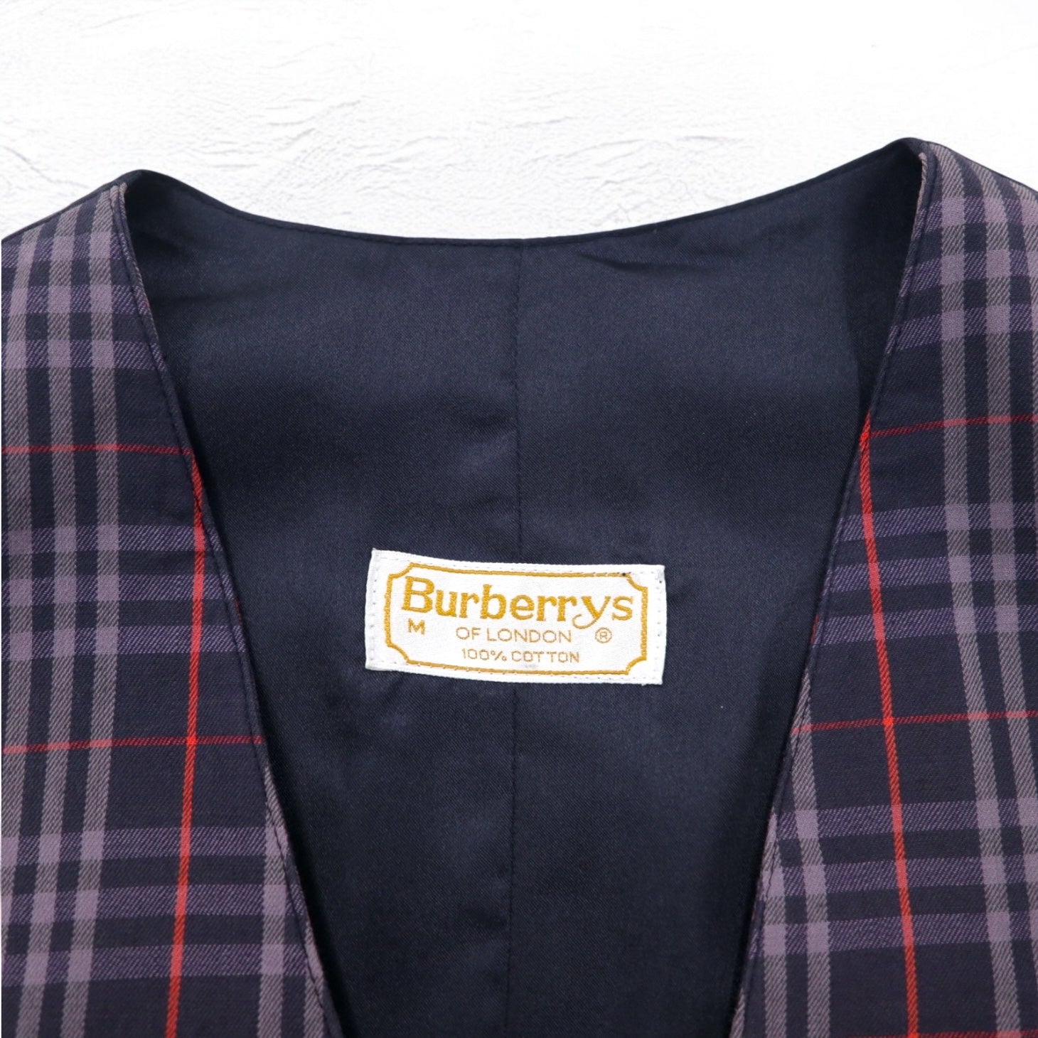 Burberrys Old Nova Check Gilet Vest Medium Navy Cotton