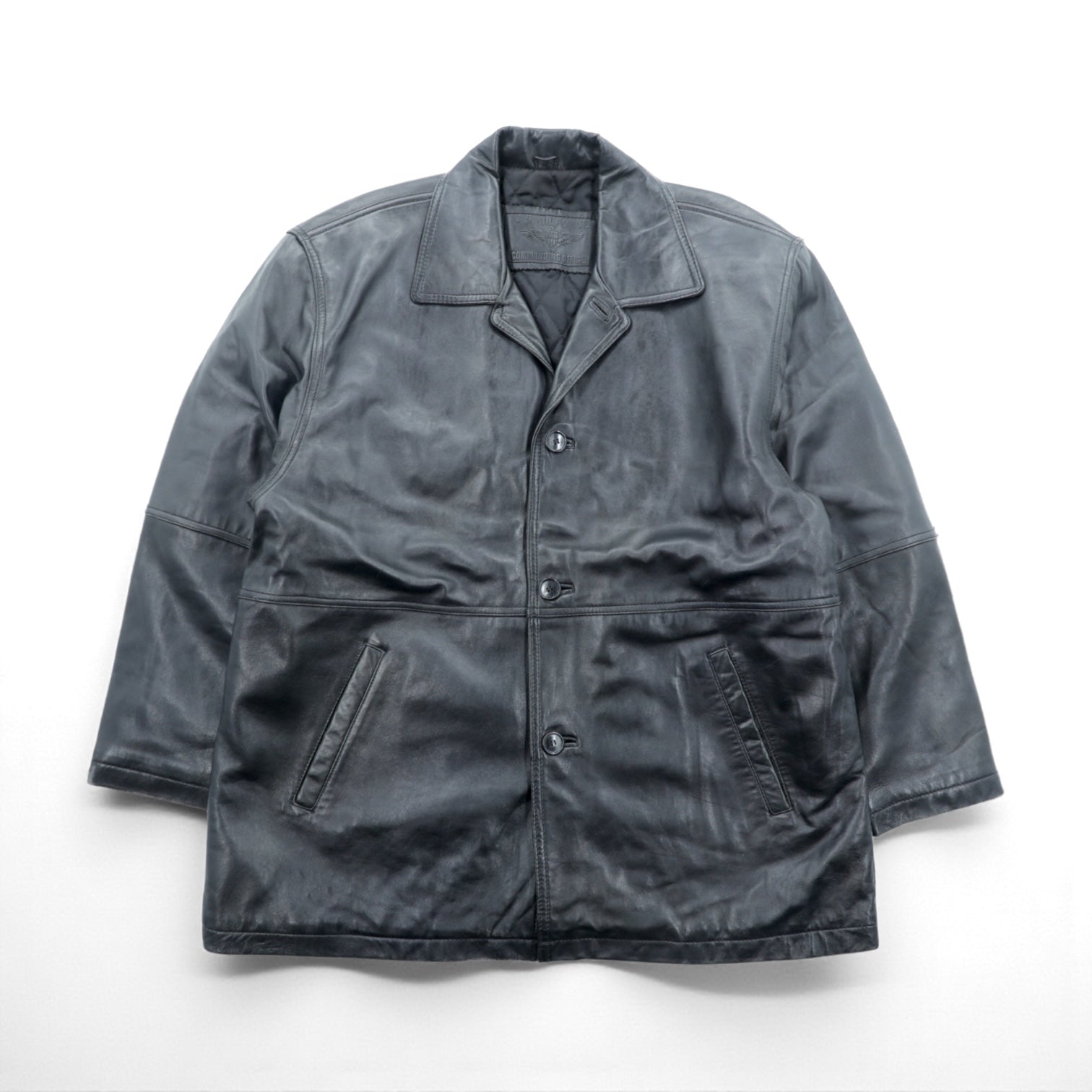 U.S. AIR FORCE COMMANDING OFFICER レザー カーコート ジャケット XL ブラック