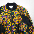 90s Vintage Bomber Jacket by Nicole/J-Farah, Satin Jacket, Blouson, Size L, Black, All-Over Print, 90s