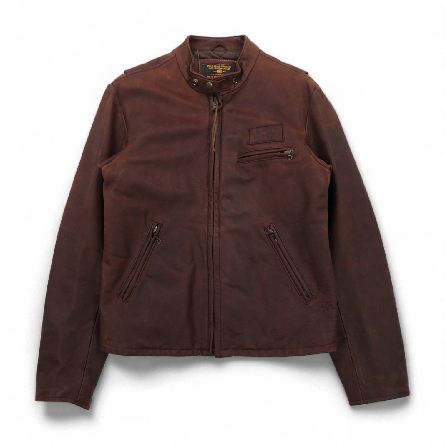 POLO JEANS COMPANY RALPH LAUREN 90s Vintage Single Riders Leather Jacket L Brown Quilted Liner