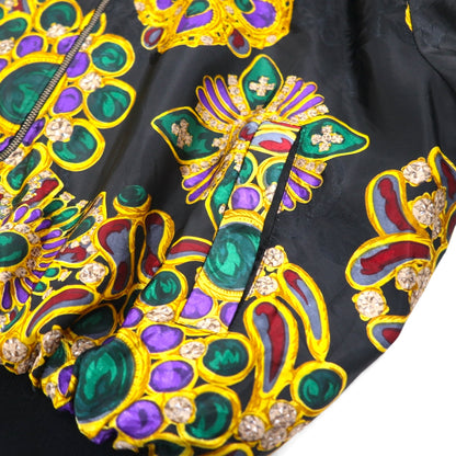 90s Vintage Bomber Jacket Nicole / J-Farah サテンジャケット ブルゾン L ブラック 総柄 90年代