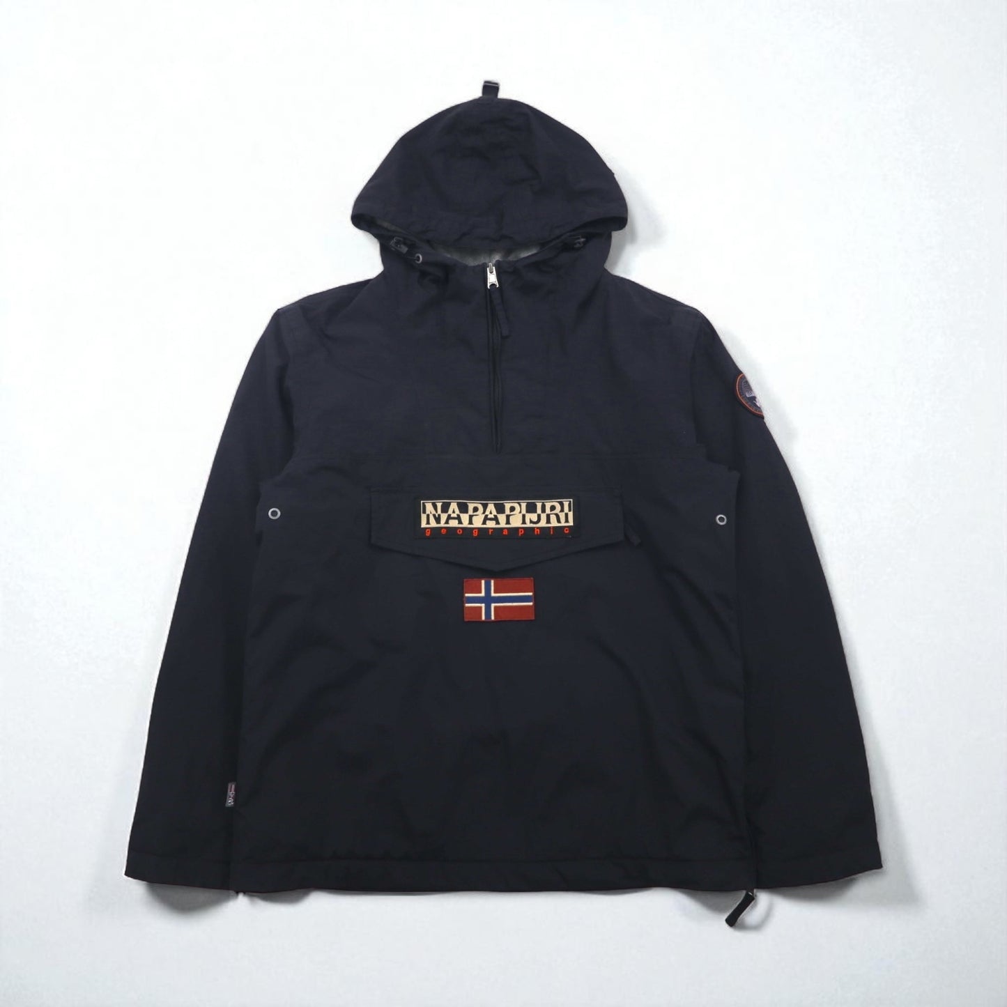 NAPAPIJRI Anorak Parka, Fleece-Lined, Half-Zip Nylon Jacket, Size L, Black, N0YGNJ