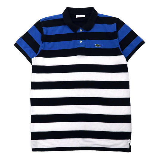 日本然リトテ-古着オンライン-LACOSTE ボーダー ポロシャツ L ブルー コットン ワンポイントロゴ-Lacoste Striped Polo Shirt L Blue Cotton One Point Logo