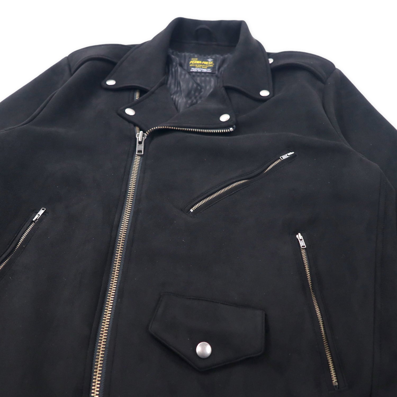 PERMA-PREST Fake Suede Double Riders Jacket L Black Polyester