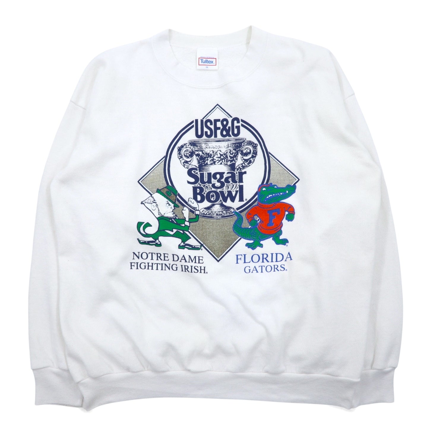 日本然リトテ-古着オンライン-USA製 90年代 Tultex プリントスウェット 2XL ホワイト コットン USF&F Sugar Bowl-USA Made 90's Tultex Print Sweatshirt 2XL White Cotton USF&F Sugar Bowl