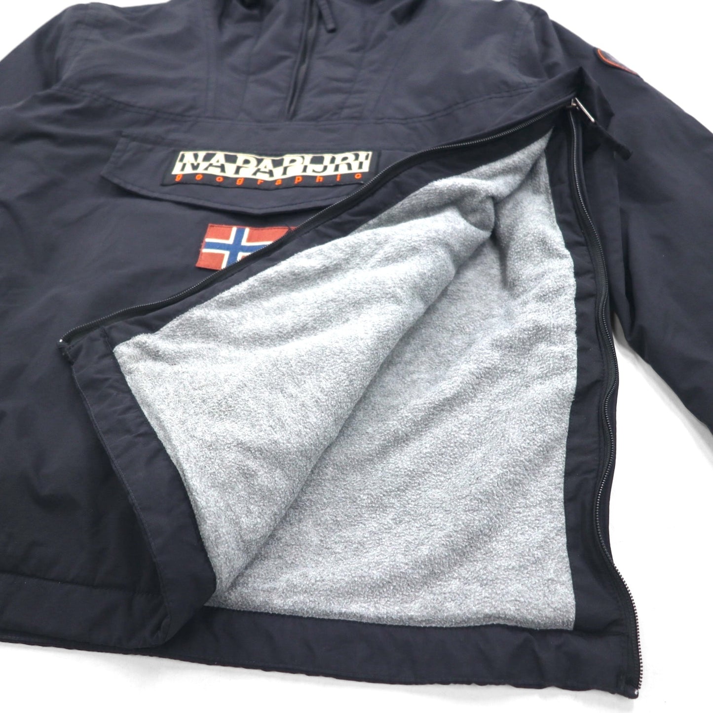 NAPAPIJRI Anorak Parka, Fleece-Lined, Half-Zip Nylon Jacket, Size L, Black, N0YGNJ