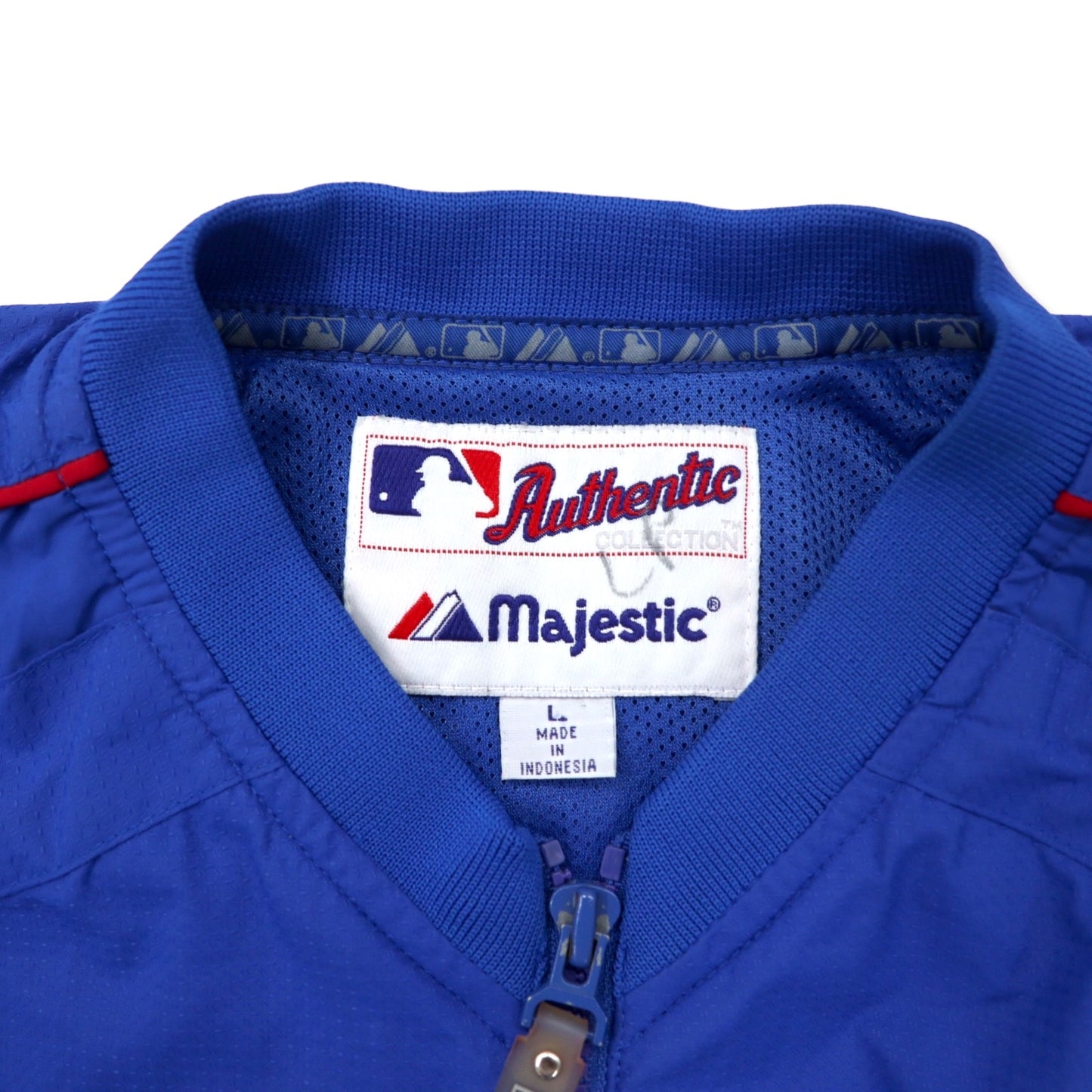 majestic ハーフジップ ナイロン プルオーバー ピステ L ブルー ナイロン サイドスリット MLB シカゴ カブス ビッグサイズ