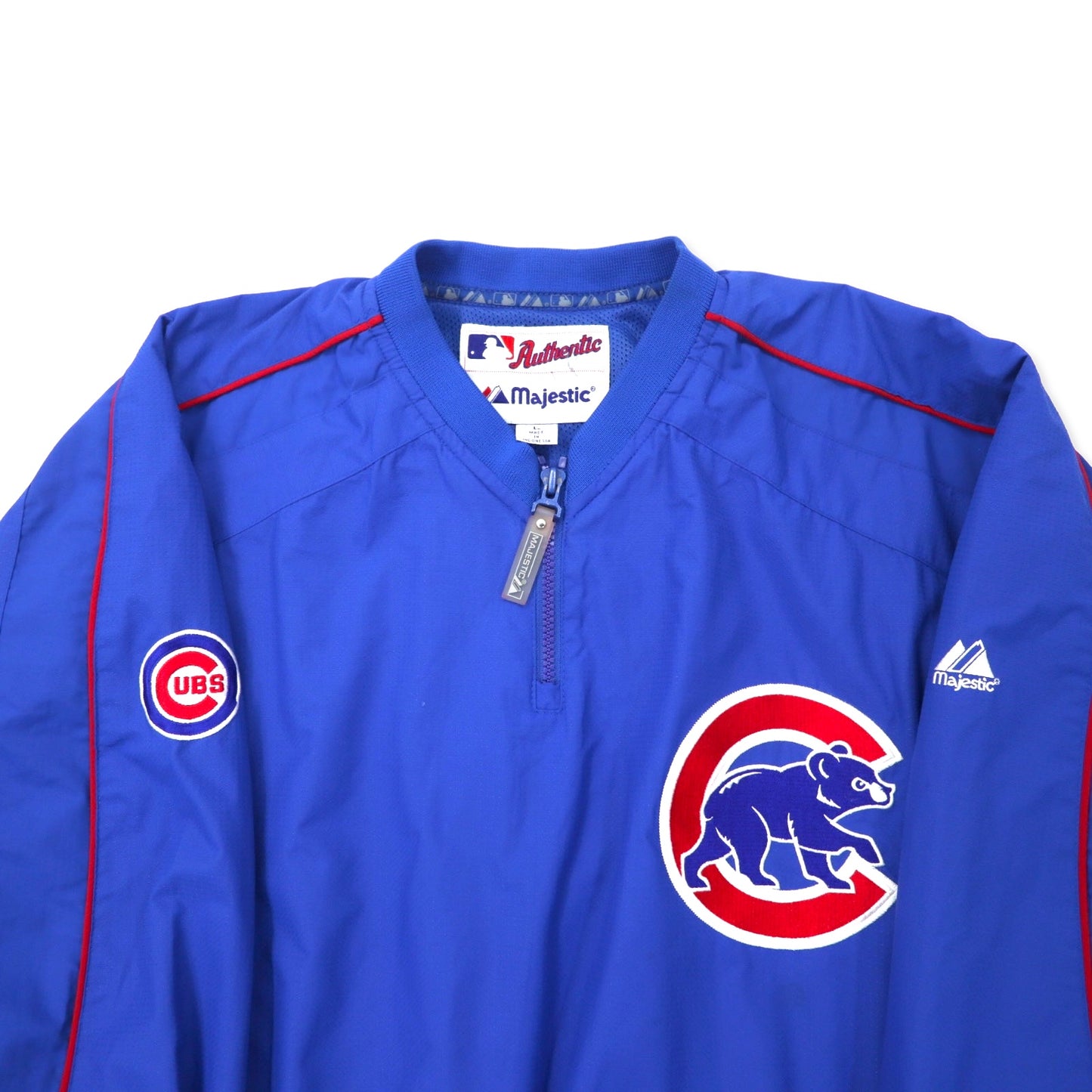 majestic Half Zip Nylon Pullover Piste L Blue Nylon Side Slit MLB 