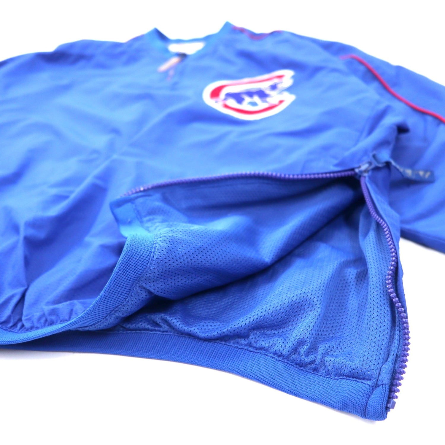 majestic Half Zip Nylon Pullover Piste L Blue Nylon Side Slit MLB Chicago  Cubs Big Size – 日本然リトテ