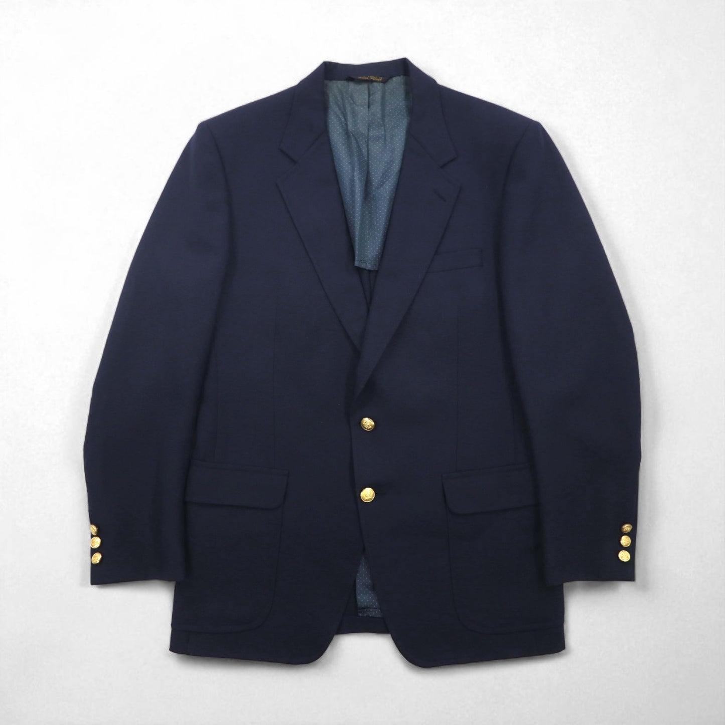 80s USA UNION MADE Vintage Navy Blazer Joshua Trent 80年代 USA製 2B テーラードジャケット L ユニオンメイド ACTWUタグ 金ボタン 紺ブレ