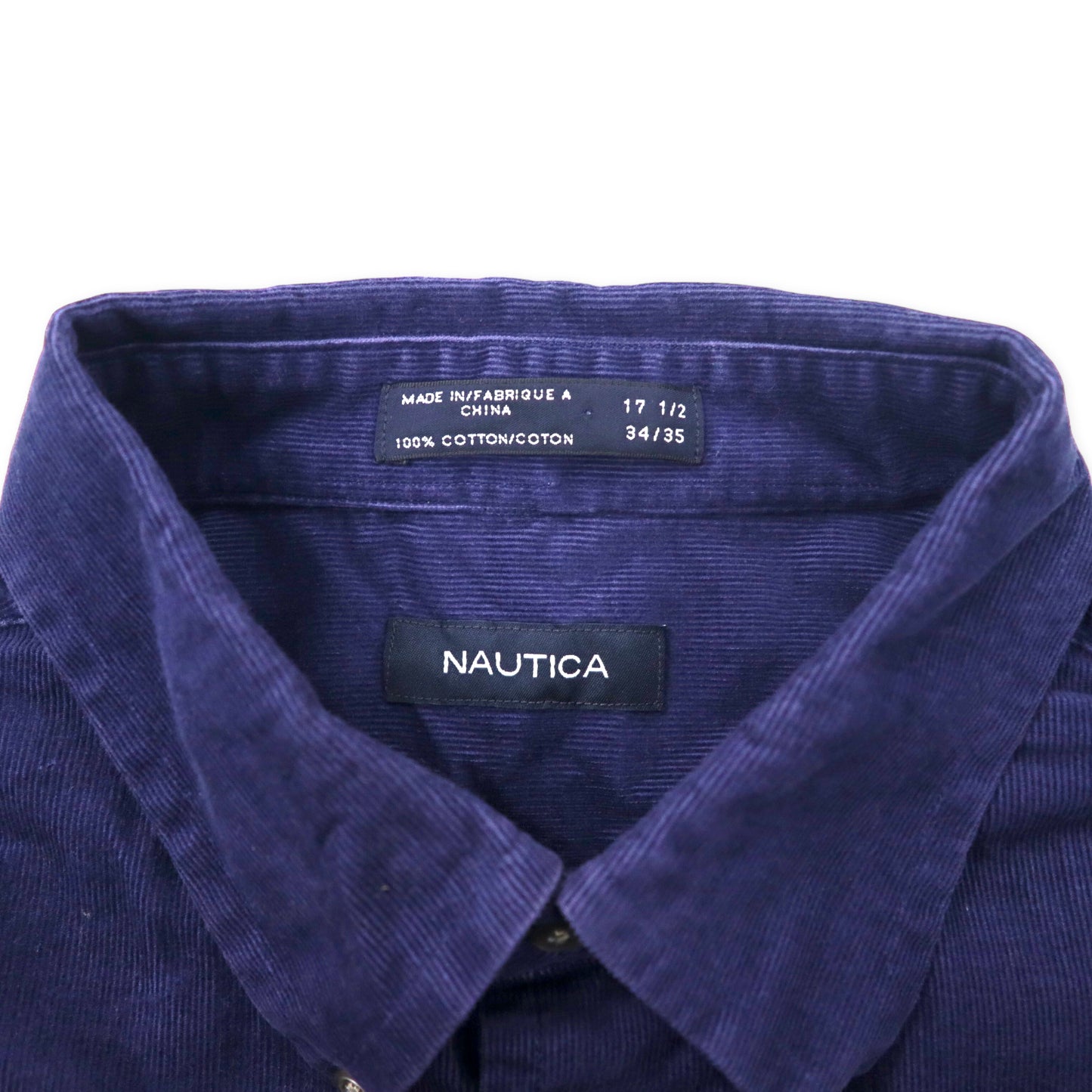 NAUTICA コーデュロイ ボタンダウンシャツ 34/35 ネイビー コットン ワンポイントロゴ刺繍