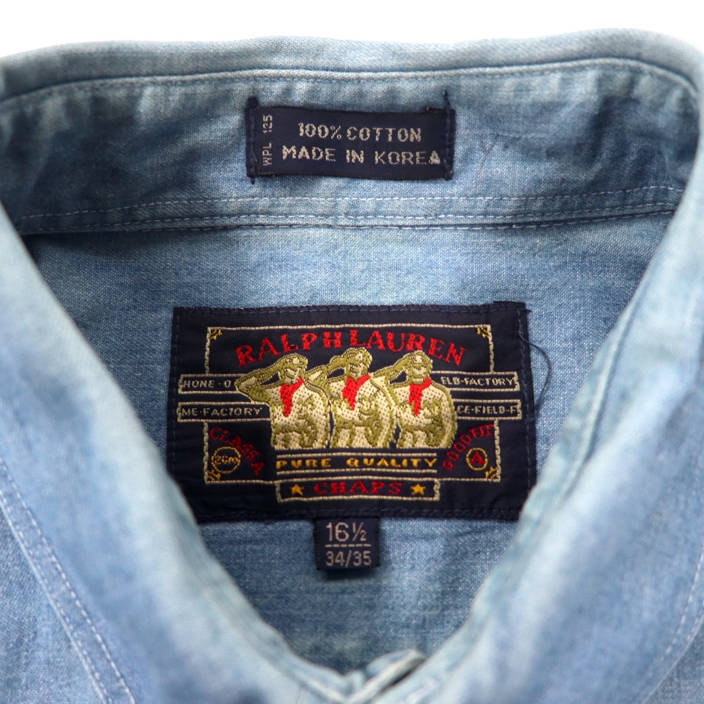 CHAPS RALPH LAUREN 90s denim button-down shirt 16.5-34/35 blue cotton