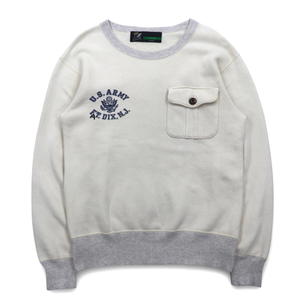 FAT クルーネック スウェット M オフホワイト グレー U.S.ARMY フラップポケット