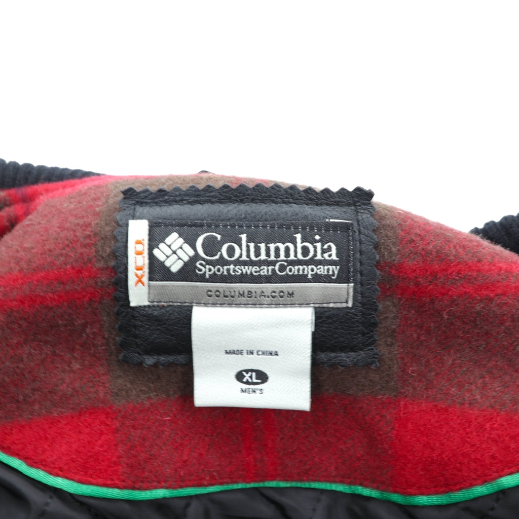 Columbia 00年代 袖レザー スタジャン XL レッド ウール ギルクレスト ジャケット チェック PM3341 XCO 牛革