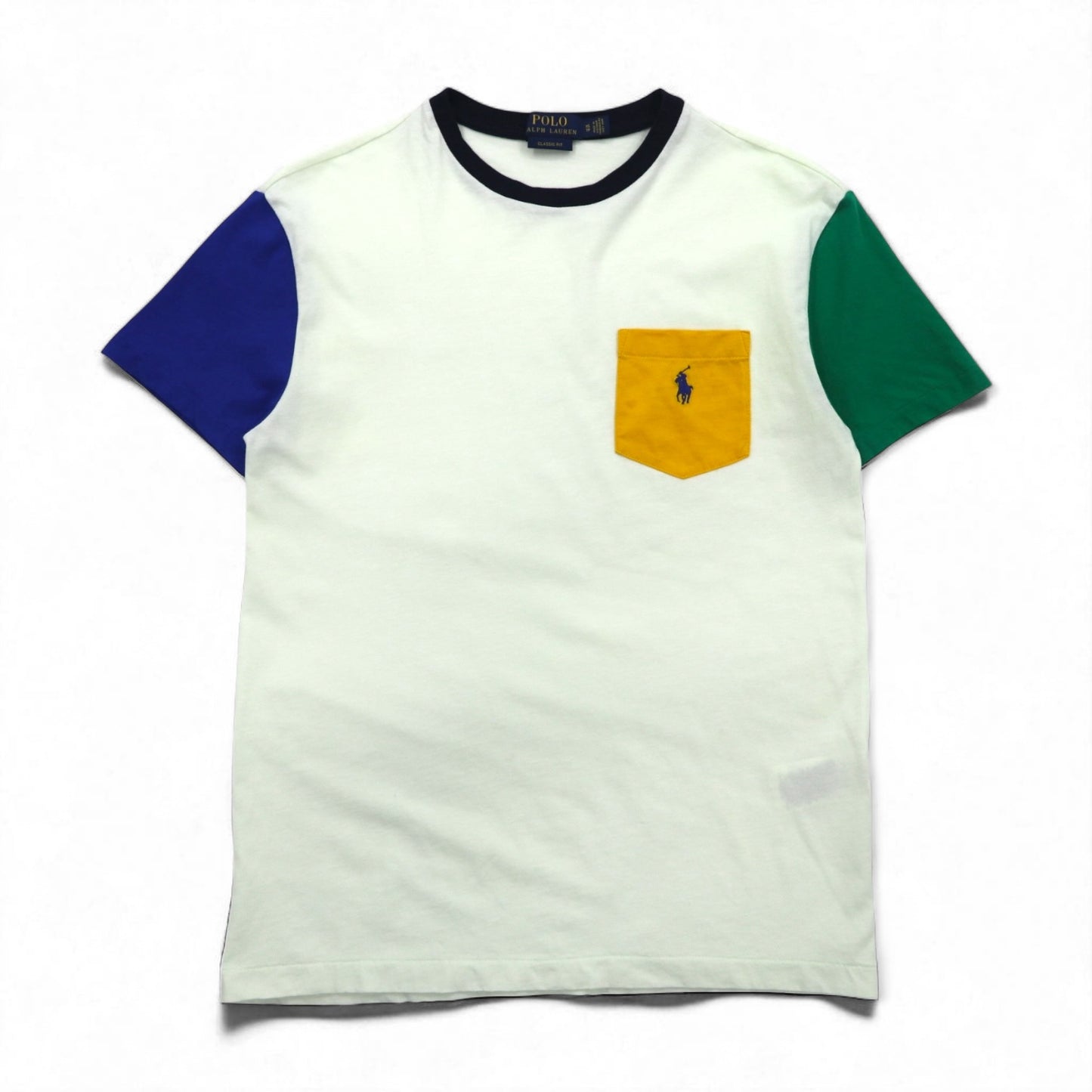 POLO RALPH LAUREN Colorblock Pocket T-Shirt M White Small Pony Embroidery