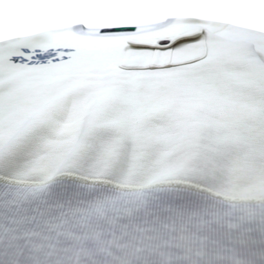 FAT クルーネック スウェット M オフホワイト グレー U.S.ARMY フラップポケット