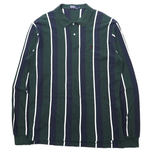 Polo by Ralph Lauren 長袖ポロシャツ ラガーシャツ XL グリーン ネイビー ストライプ コットン スモールポニー刺繍 ビッグサイズ ペルー製
