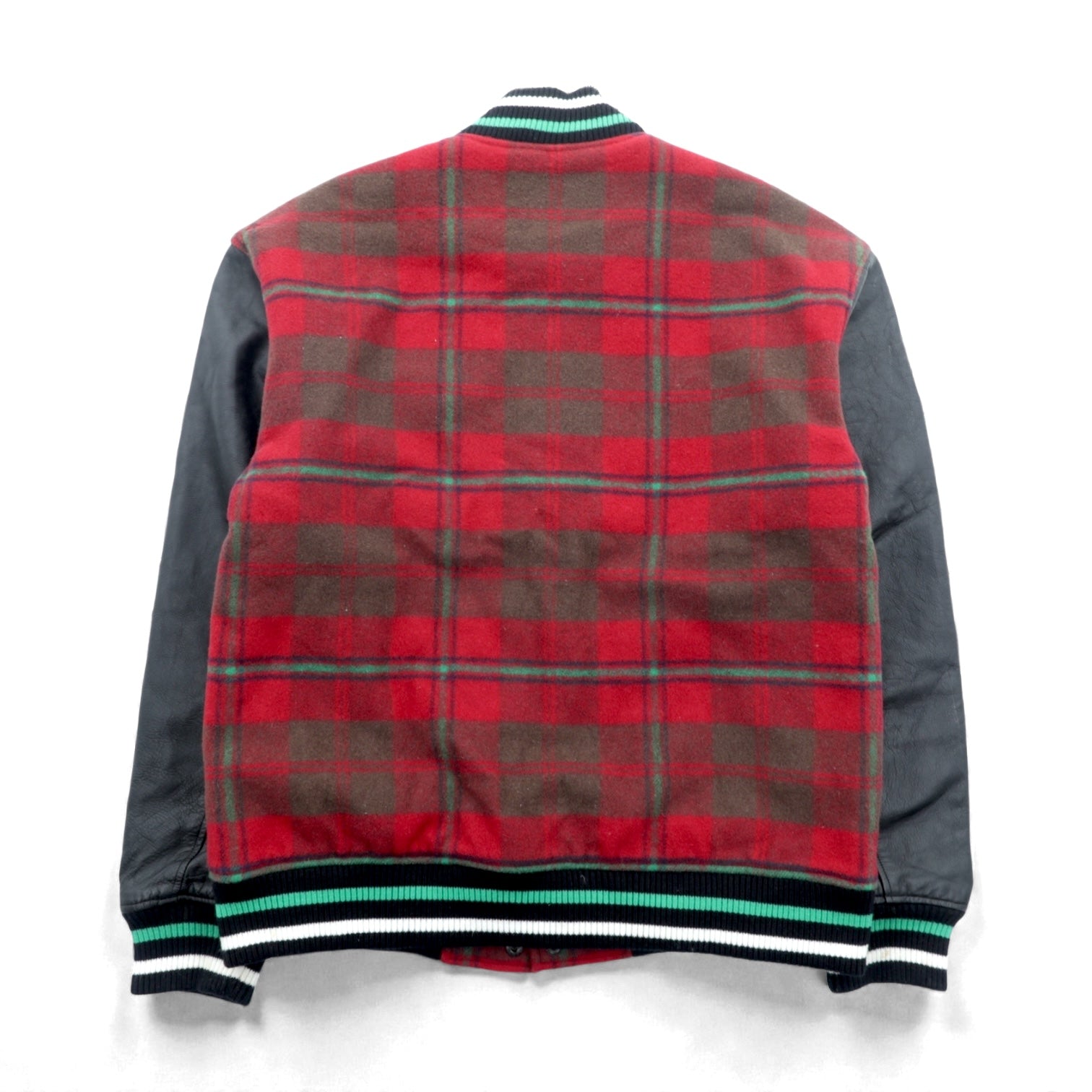 Columbia 00年代 袖レザー スタジャン XL レッド ウール ギルクレスト ジャケット チェック PM3341 XCO 牛革