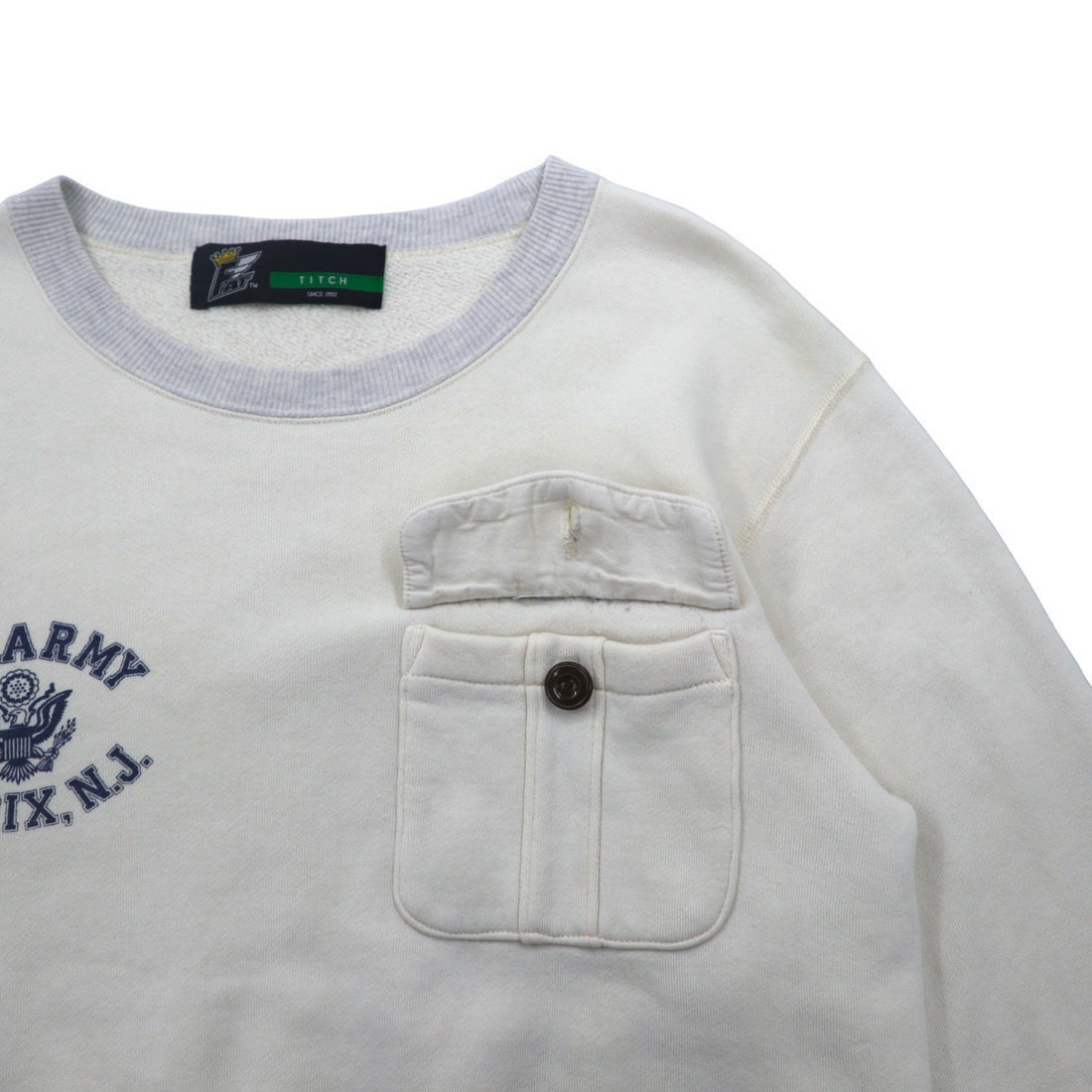 FAT クルーネック スウェット M オフホワイト グレー U.S.ARMY フラップポケット