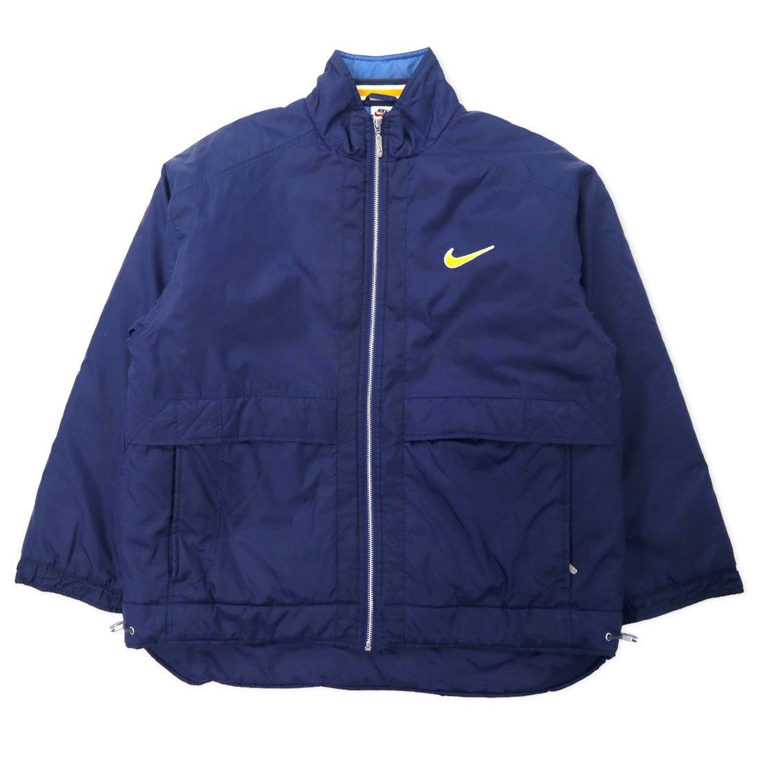 日本然リトテ-古着オンライン-NIKE 90年代 スウォッシュロゴ パデット ナイロンジャケット M ネイビー バックロゴ刺繍 キルティングライナー 銀タグ-Nike 90's Swash logo padet Windbreaker M Navy back logo embroidery QUILTED liner silver tag