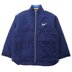 日本然リトテ-古着オンライン-NIKE 90年代 スウォッシュロゴ パデット ナイロンジャケット M ネイビー バックロゴ刺繍 キルティングライナー 銀タグ-Nike 90's Swash logo padet Windbreaker M Navy back logo embroidery QUILTED liner silver tag