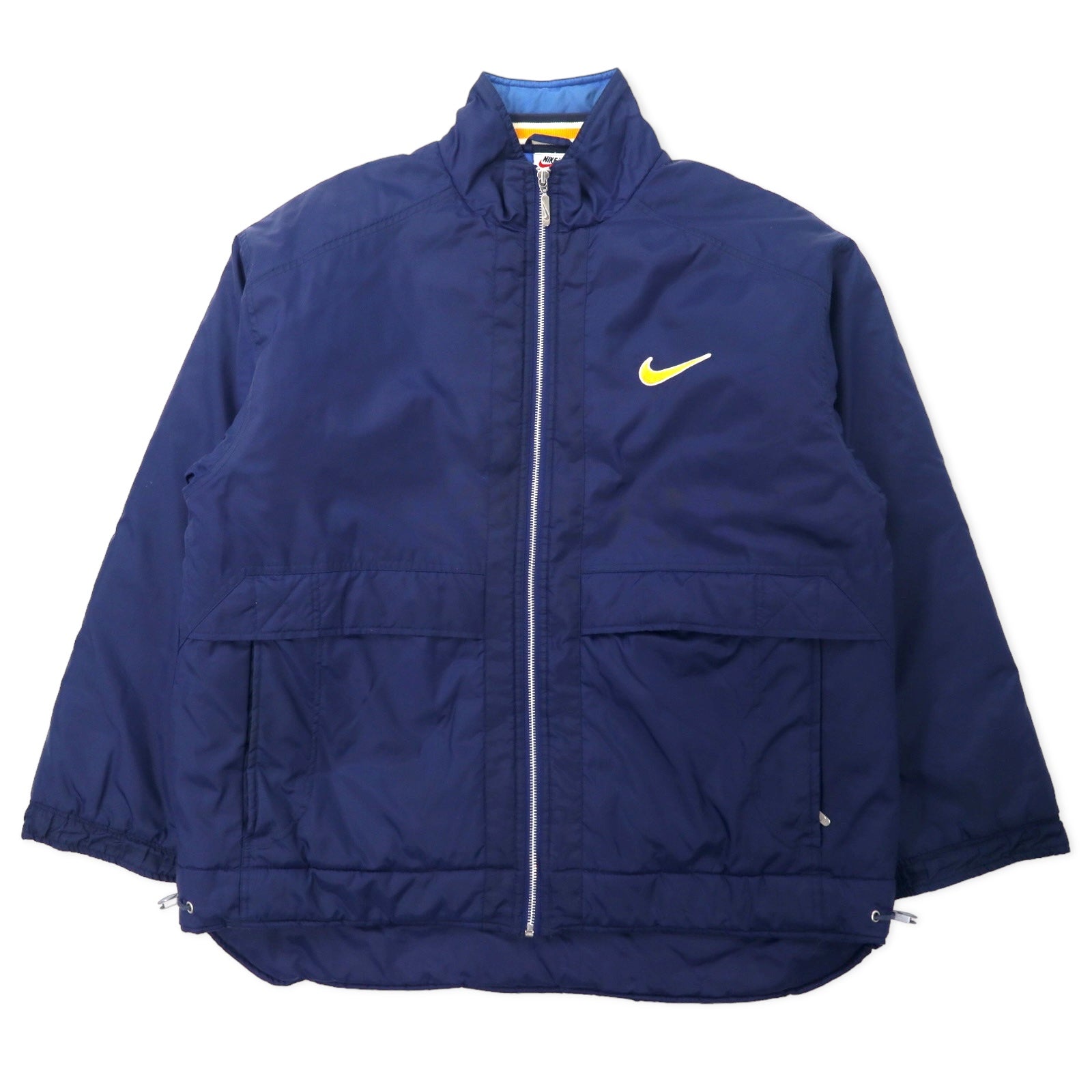 日本然リトテ-古着オンライン-NIKE 90年代 スウォッシュロゴ パデット ナイロンジャケット M ネイビー バックロゴ刺繍 キルティングライナー 銀タグ-Nike 90's Swash logo padet Windbreaker M Navy back logo embroidery QUILTED liner silver tag