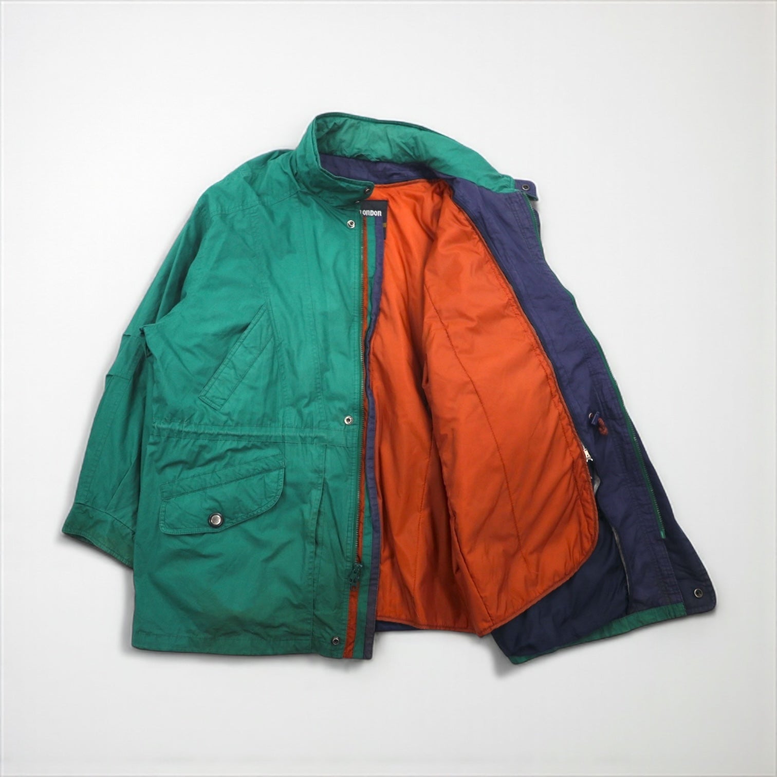 LONDON FOG 90s Field Coat Mountain Parka, XL, Green, Drawcord, Removable Padded Liner