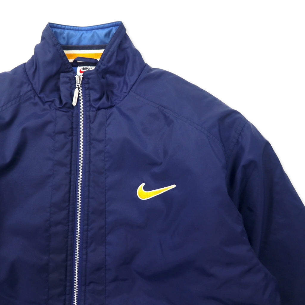 NIKE 90年代 スウォッシュロゴ パデット ナイロンジャケット M ネイビー バックロゴ刺繍 キルティングライナー 銀タグ