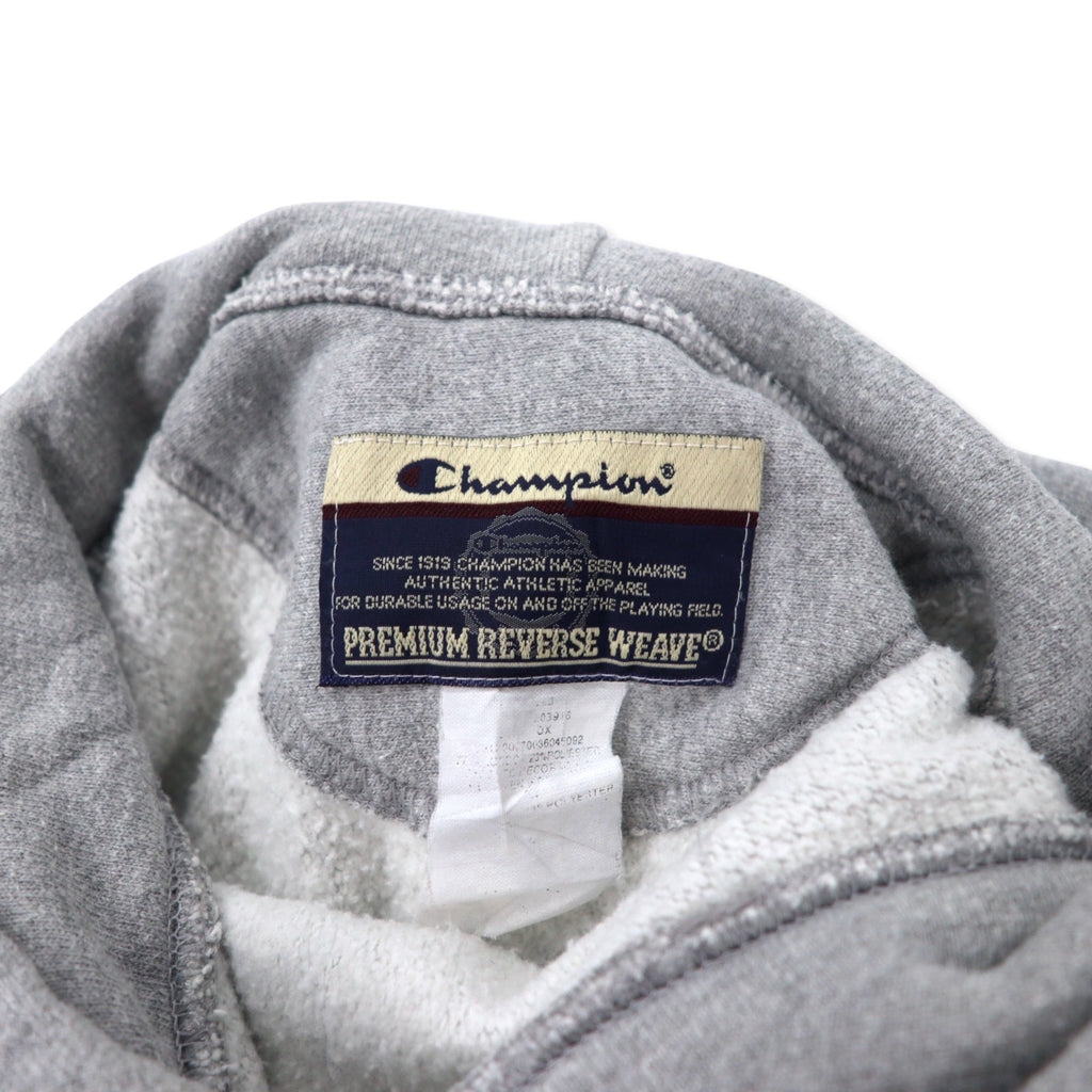 Champion 00s Premium Reverse Weave Hoodie M Grey Cotton Fleece Lining HORNETS LACROSSE Arch Logo 3-Layer Print PREMIUM REVERSE WEAVE