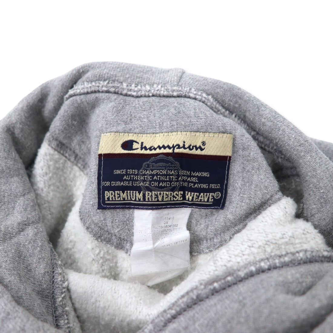 Champion 00s Premium Reverse Weave Hoodie M Grey Cotton Fleece Lining HORNETS LACROSSE Arch Logo 3-Layer Print PREMIUM REVERSE WEAVE