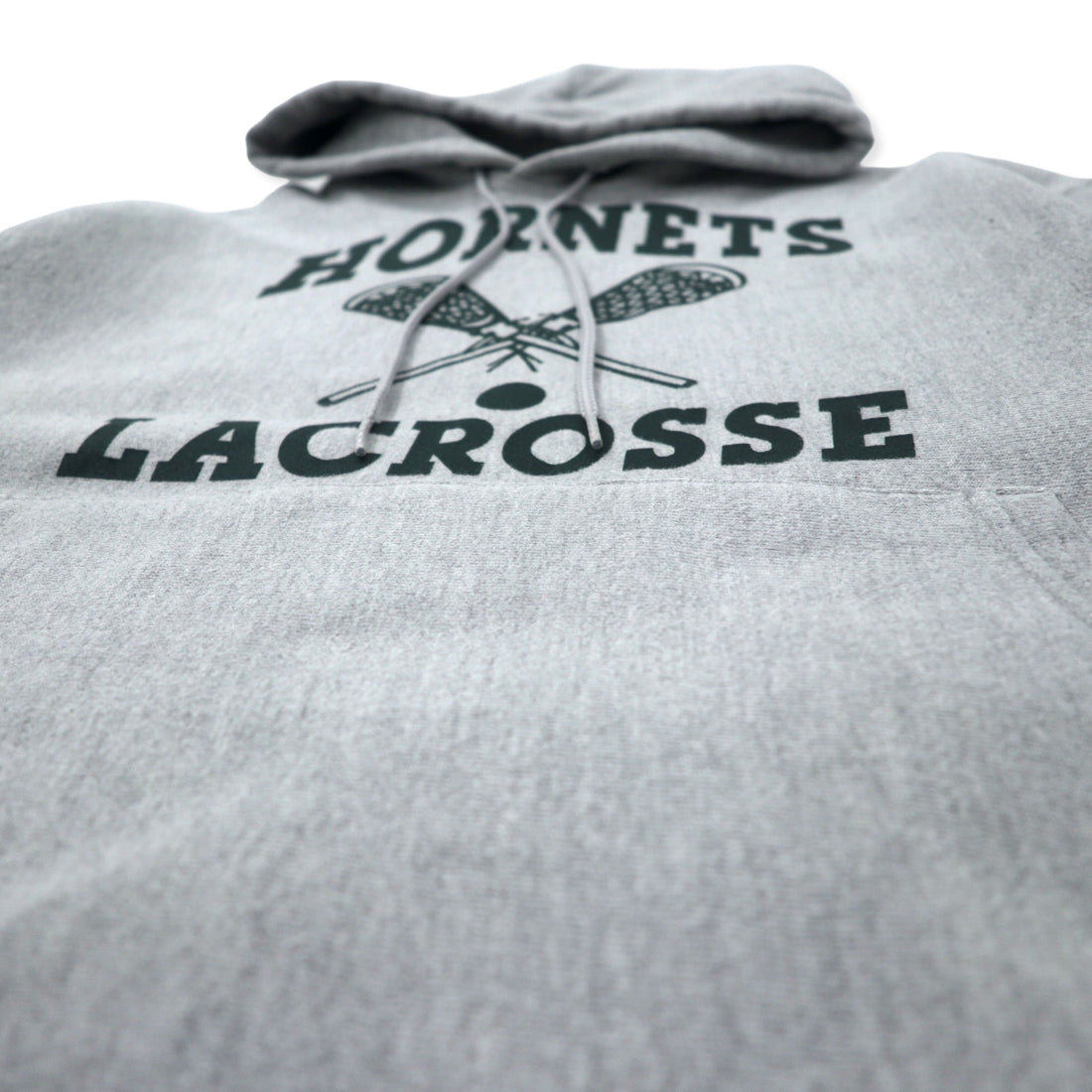Champion 00s Premium Reverse Weave Hoodie M Grey Cotton Fleece Lining HORNETS LACROSSE Arch Logo 3-Layer Print PREMIUM REVERSE WEAVE