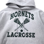 Champion 00s Premium Reverse Weave Hoodie M Grey Cotton Fleece Lining HORNETS LACROSSE Arch Logo 3-Layer Print PREMIUM REVERSE WEAVE
