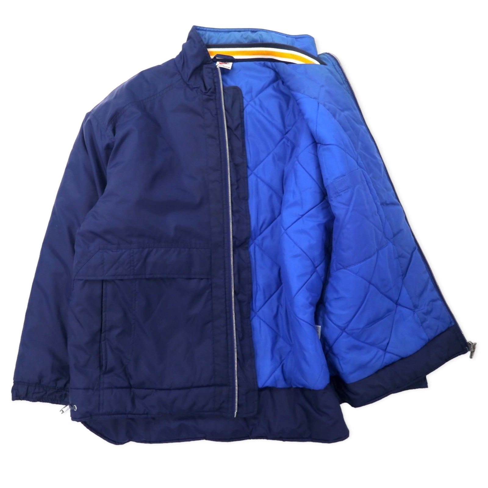 NIKE 90年代 スウォッシュロゴ パデット ナイロンジャケット M ネイビー バックロゴ刺繍 キルティングライナー 銀タグ