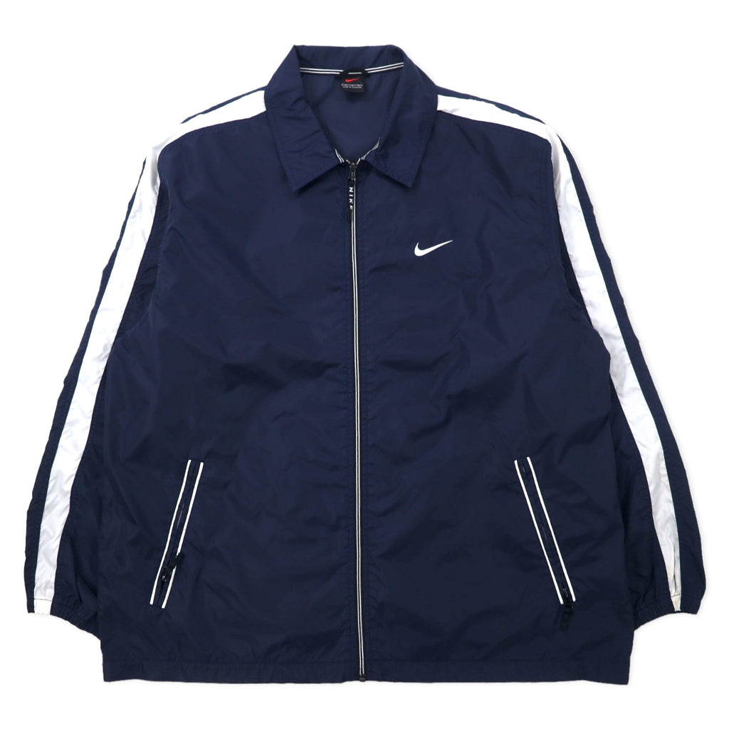日本然リトテ-古着オンライン-NIKE 90年代 ナイロンジャケット スポーツジャケット L ネイビー サイドライン スウォッシュロゴ 黒タグ ビッグサイズ-NIKE 90's Windbreaker Sports Jacket L Navy Sideline Swoosh Logo Black Tag Big Size
