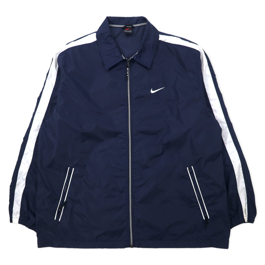 日本然リトテ-古着オンライン-NIKE 90年代 ナイロンジャケット スポーツジャケット L ネイビー サイドライン スウォッシュロゴ 黒タグ ビッグサイズ-NIKE 90's Windbreaker Sports Jacket L Navy Sideline Swoosh Logo Black Tag Big Size