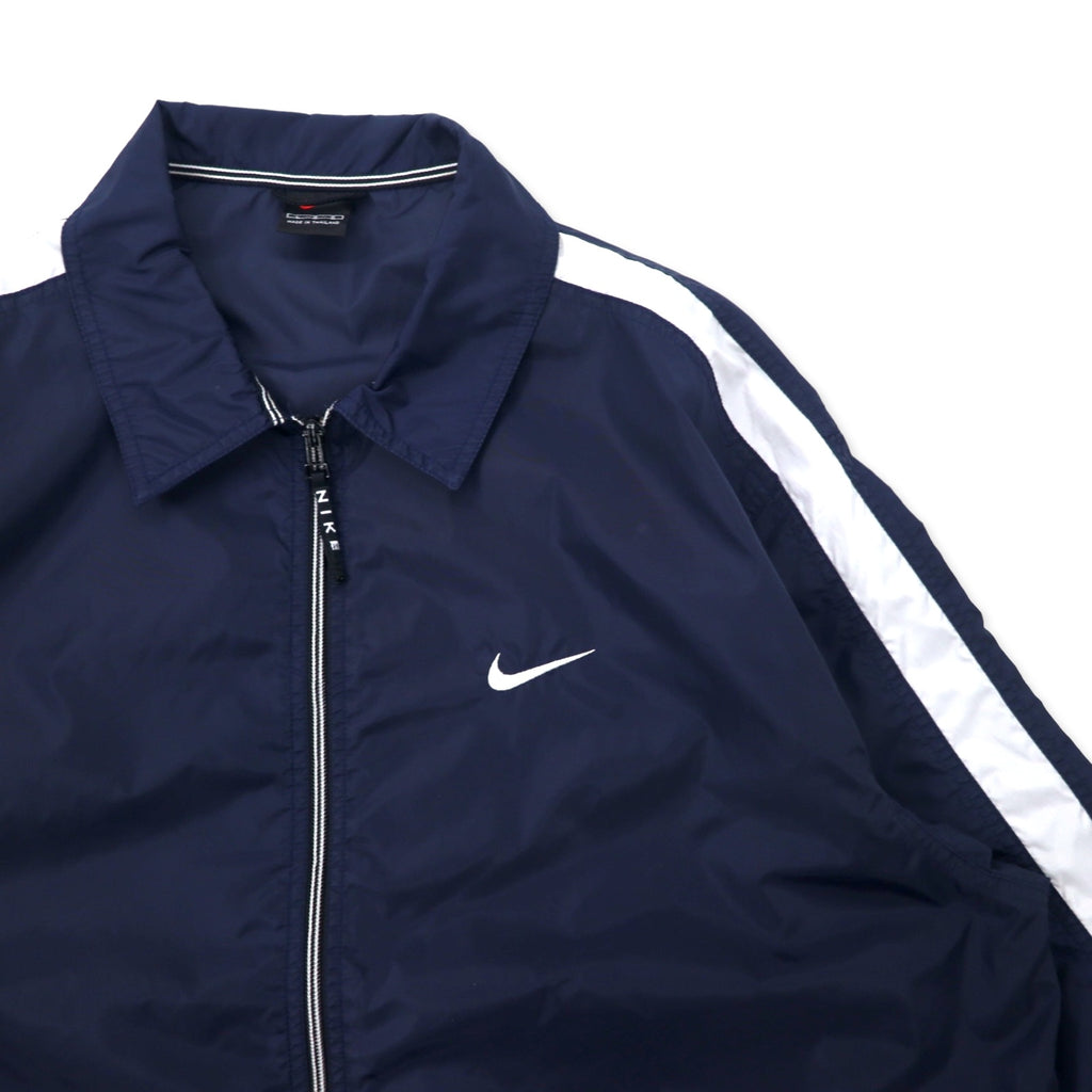 NIKE 90s Nylon Jacket Sports Jacket L Navy Side Line Swoosh Logo Black Tag Big Size