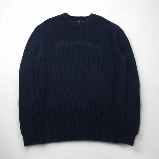 A|X ARMANI EXCHANGE ワッフル セーター コットン ニット M ネイビー 畦編み