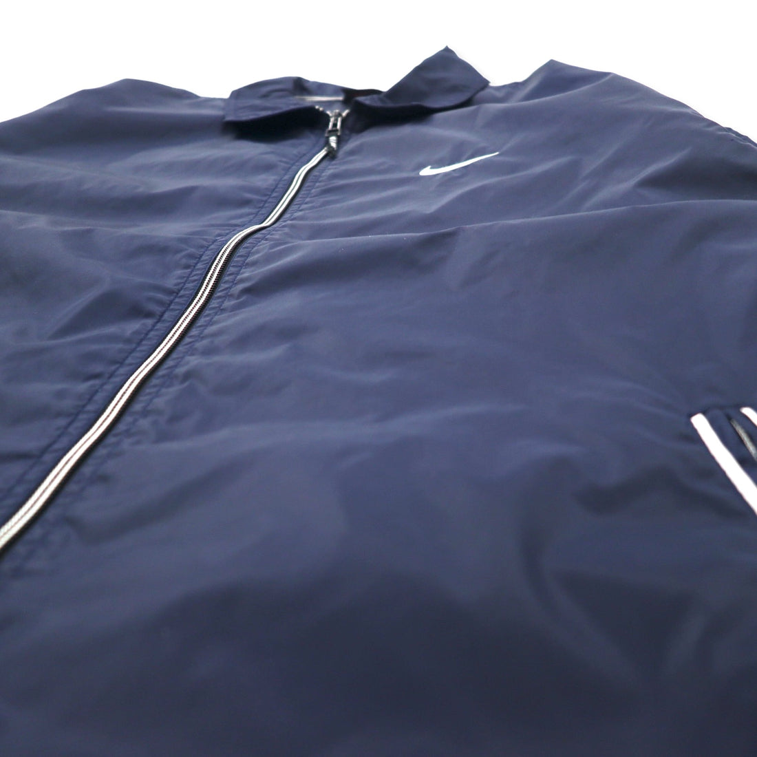 NIKE 90s Nylon Jacket Sports Jacket L Navy Side Line Swoosh Logo Black Tag Big Size