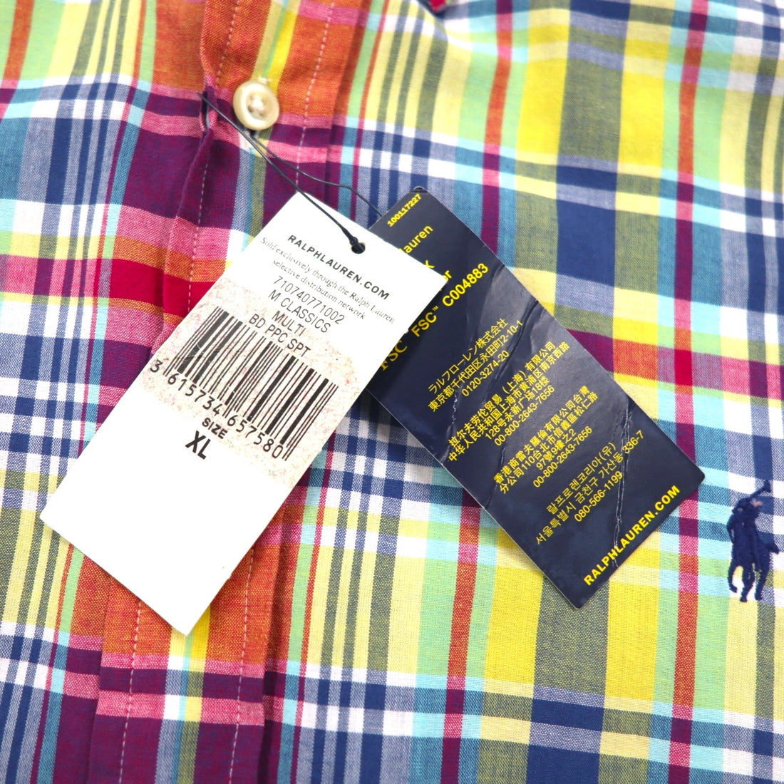 RALPH LAUREN インディアン マドラス Indiam Madras ボタンダウンシャツ XL マルチカラー チェック コットン スモールポニー刺繍 未使用品