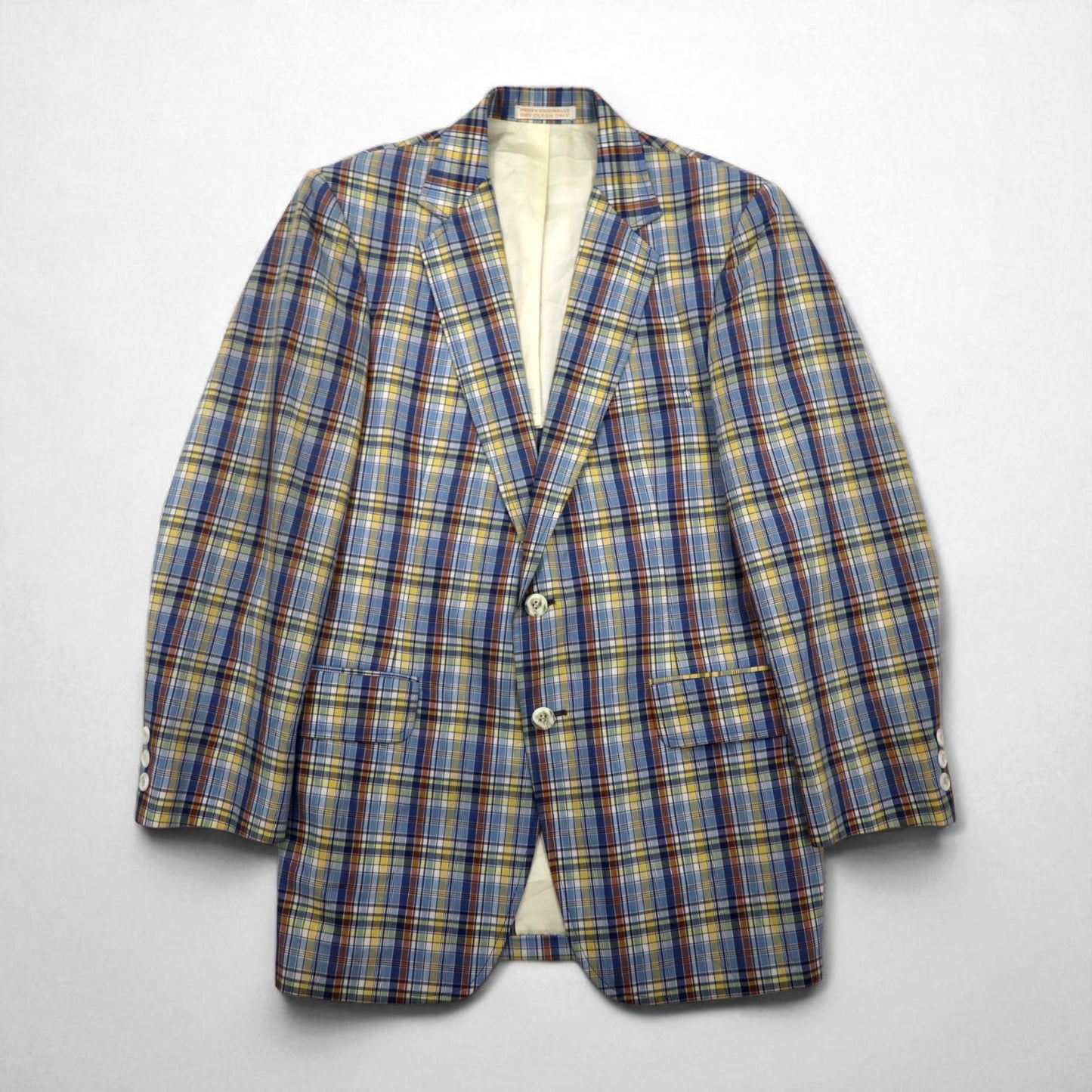 70s USA Vintage Jacket Freg's 2B Tailored Jacket, Size M, Blue Madras Check