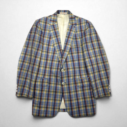 70s USA Vintage Jacket Freg's 2B Tailored Jacket, Size M, Blue Madras Check