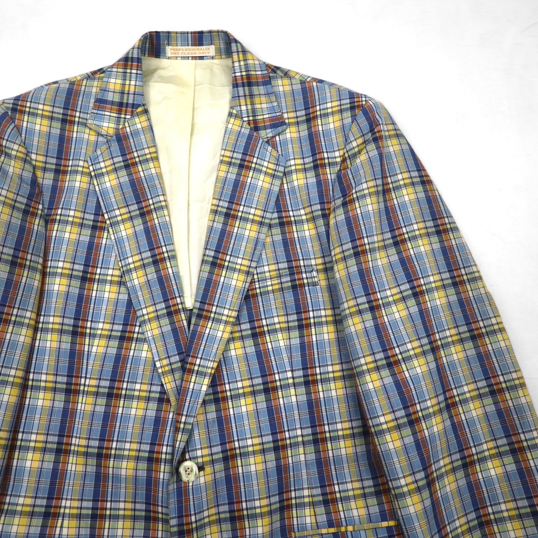 70s USA Vintage Jacket Freg's 2B テーラードジャケット M ブルー マドラス チェック