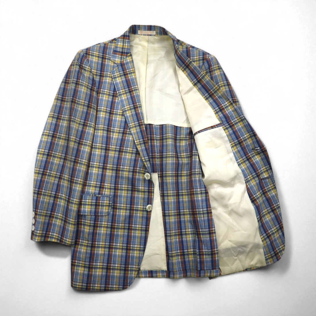 70s USA Vintage Jacket Freg's 2B テーラードジャケット M ブルー マドラス チェック