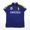 Polo by Ralph Lauren 90s SWEDEN Big Pony Embroidered Polo Shirt L Blue Cotton Pique Numbering CUSTOM FIT